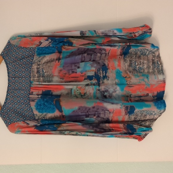 Soft Surroundings Boho Multicolor Abstract Print Peasant Tassels Blouse Small - Picture 4 of 7